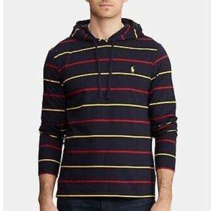 Polo by Ralph Lauren Navy Hooded Long Sleeve Shirt with Red and Yellow Stripes